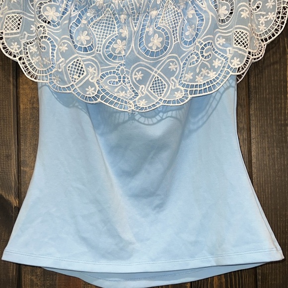 Boston Proper Two Tone Lace Overlay Top M Blue White NWT Boho Off Shoulder Girly - Picture 7 of 10